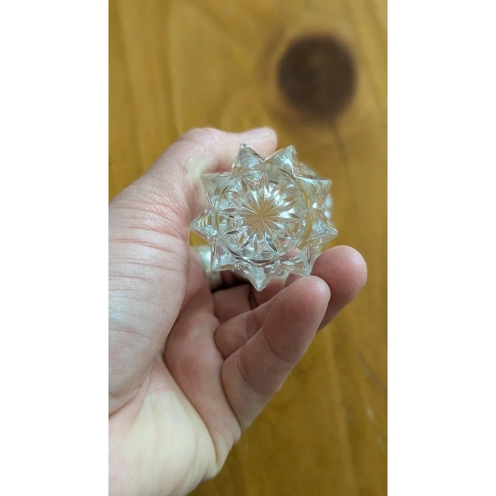 Vintage Cut Lead Crystal Toothpick Holder Sawtooth Rim Starburst Base Clear 2.5